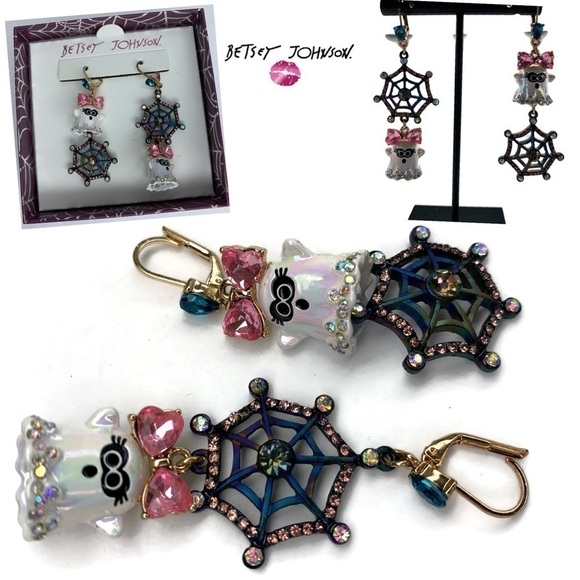Betsey Johnson White Ghost Halloween Earrings NWT - Picture 3 of 6